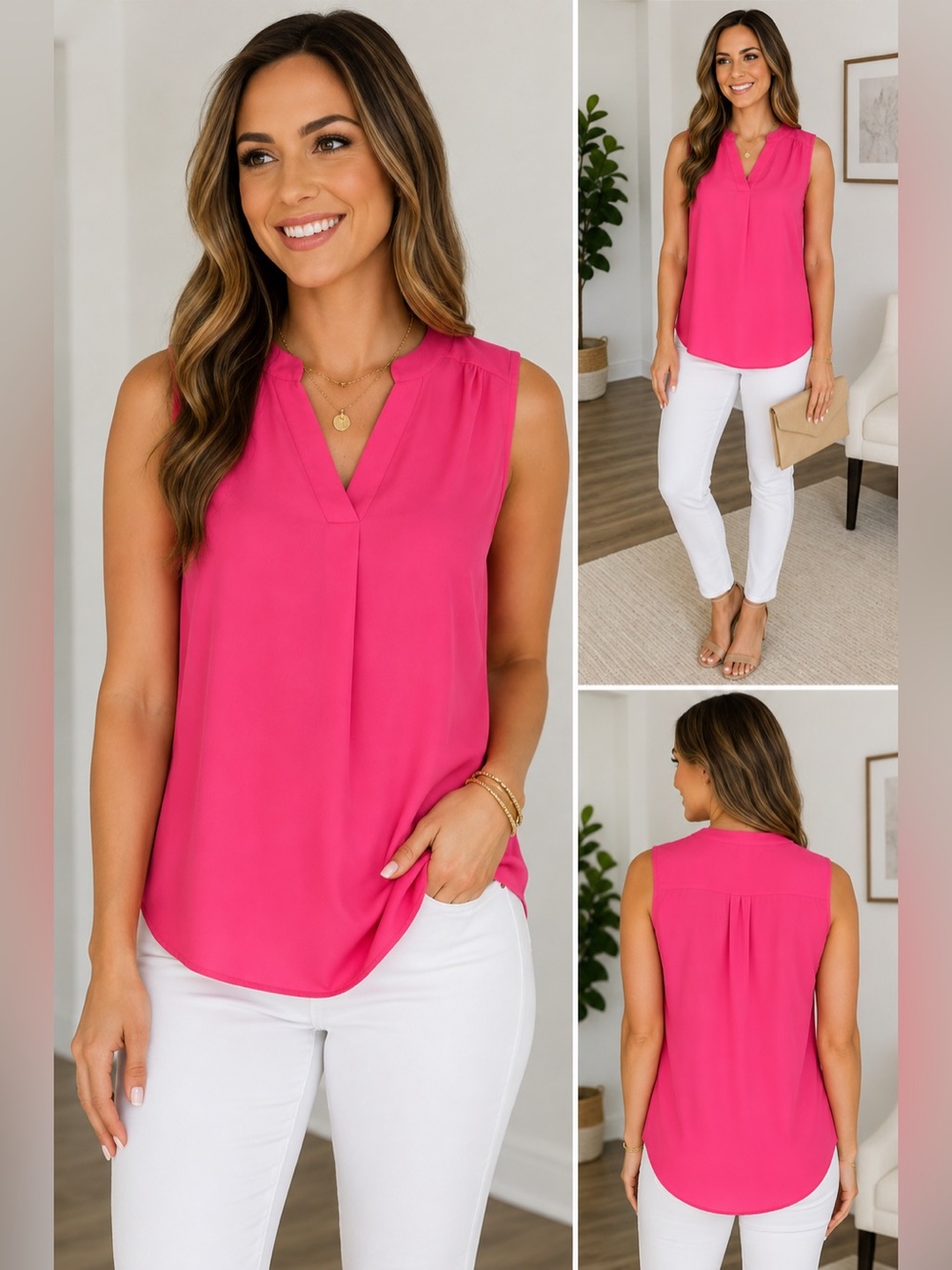 Jon & Anna Hot Pink Sleeveless V-Neck Blouse